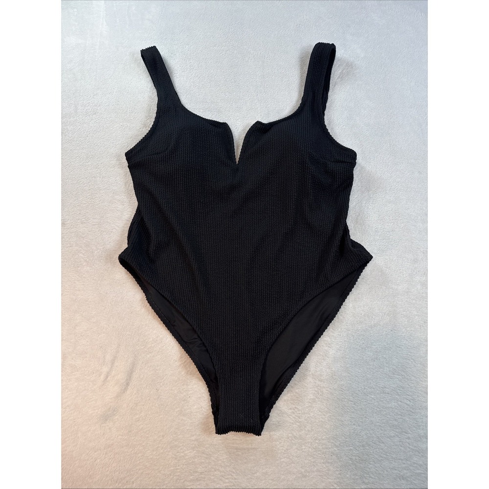 H&M Women's Textured Black One-piece High Leg Swimsuit Size XL